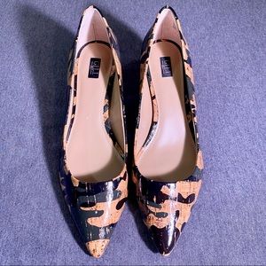 G.I.L.I. Camouflage Paint Georgette Cork Pump Heel, Women’s size 7.5